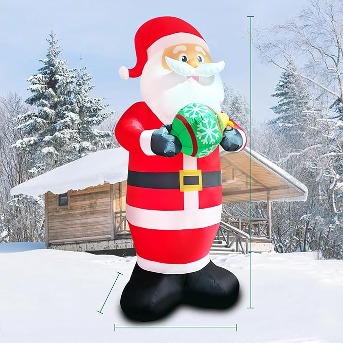 10FT Santa Claus Christmas Inflatable Decorations Blow Up Giant Santa Snowflake Ball Indoor Outdoor Decor Lights for Party Holiday Xmas Lawn Outside Patio Yard Garden Home Ornaments