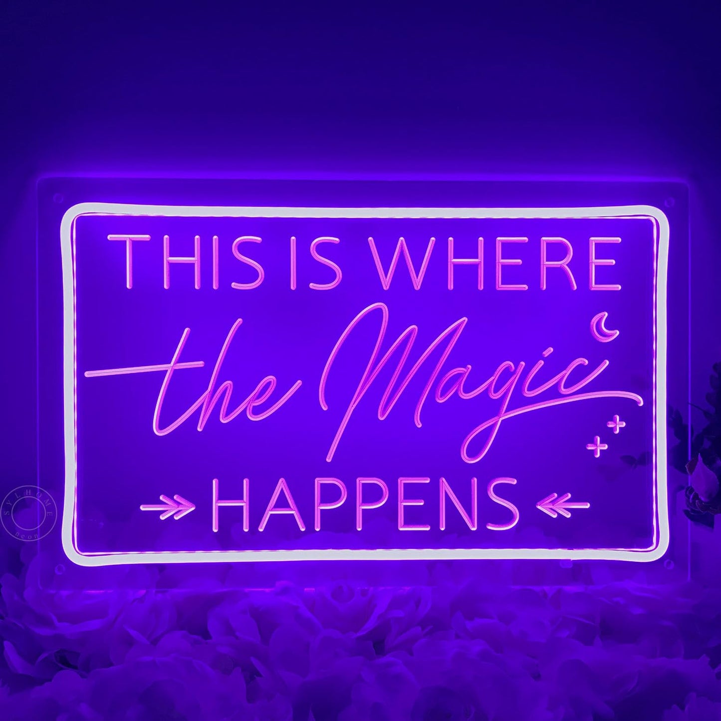 SYLHOME This Is Where The Magic Happens Led Neon Light Sign Wedding Birthday Engagement Bachelorette Party Bar Bedroom Office Wall Sign Decor USB Light Up Sign 15.75"X9.8"