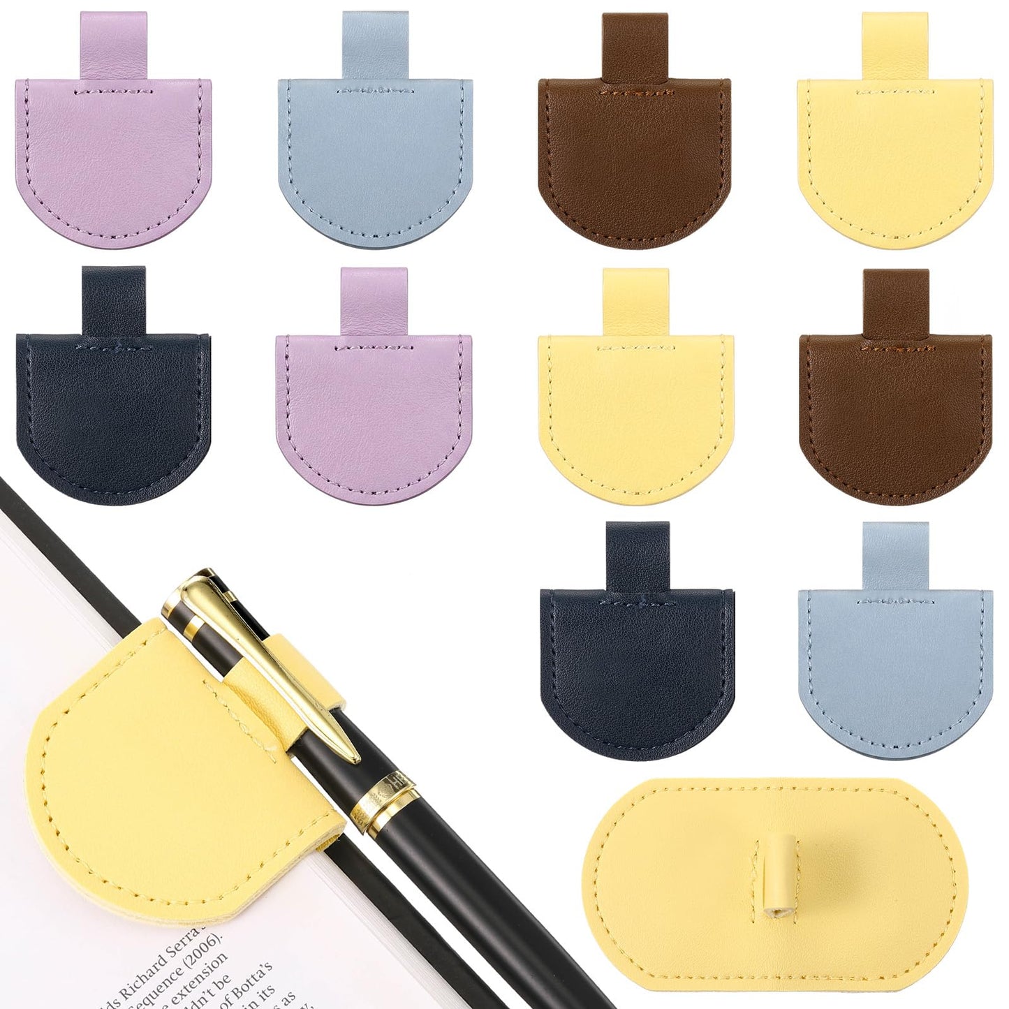 Resurhang 10 Pcs Bookmark with Pen Holder Magnetic Pen Loop Holder Set Personalized Magnetic Bookmarks Leather Book Mark for Teachers Readers Book Lovers Gifts Notebooks Journals Calendars