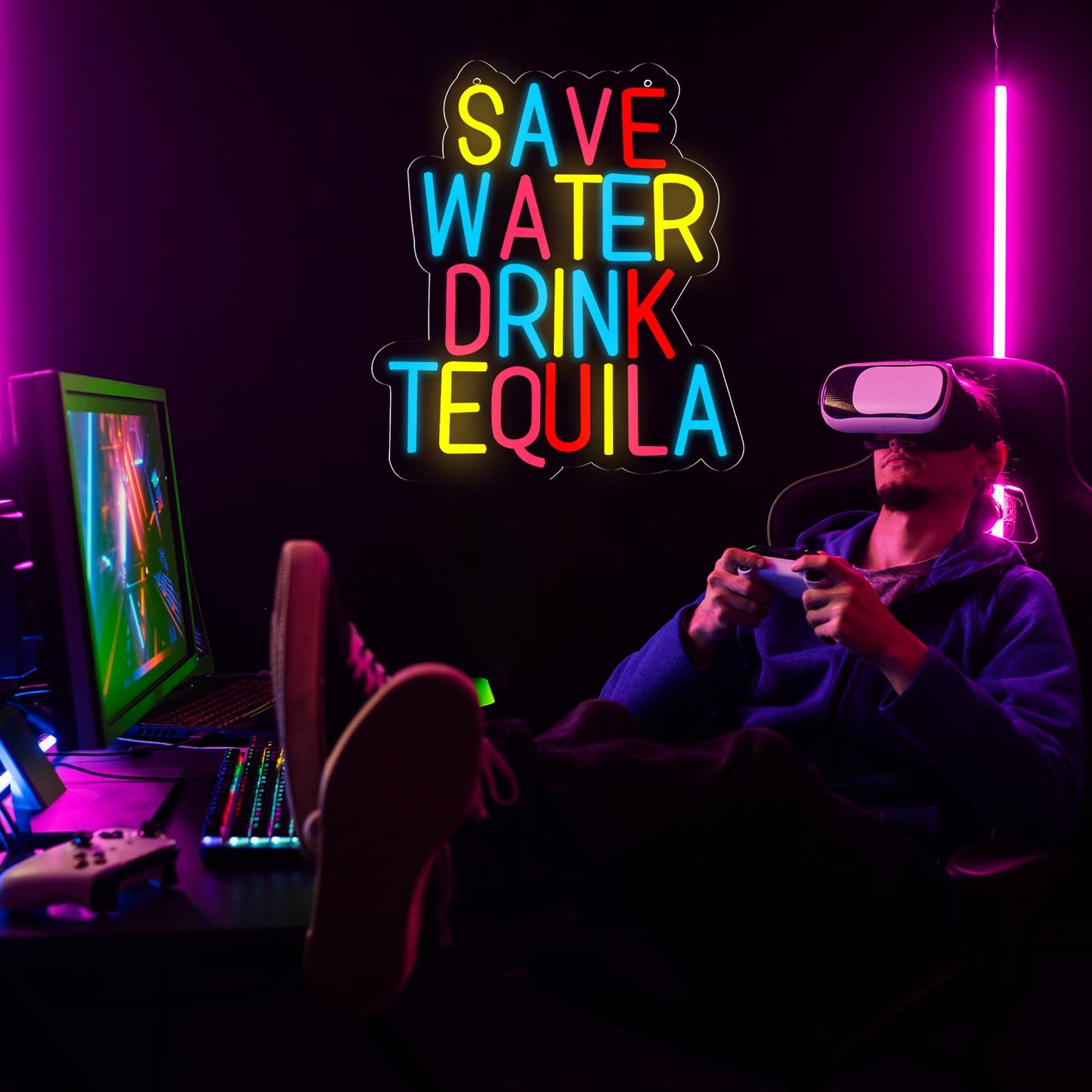 qbanziou Save Water Drink Tequila Neon Signs for Wall Decor，Neon Lights for Bedroom LED Signs Suitable for Man Cave，Doorplate，Christmas Gifts