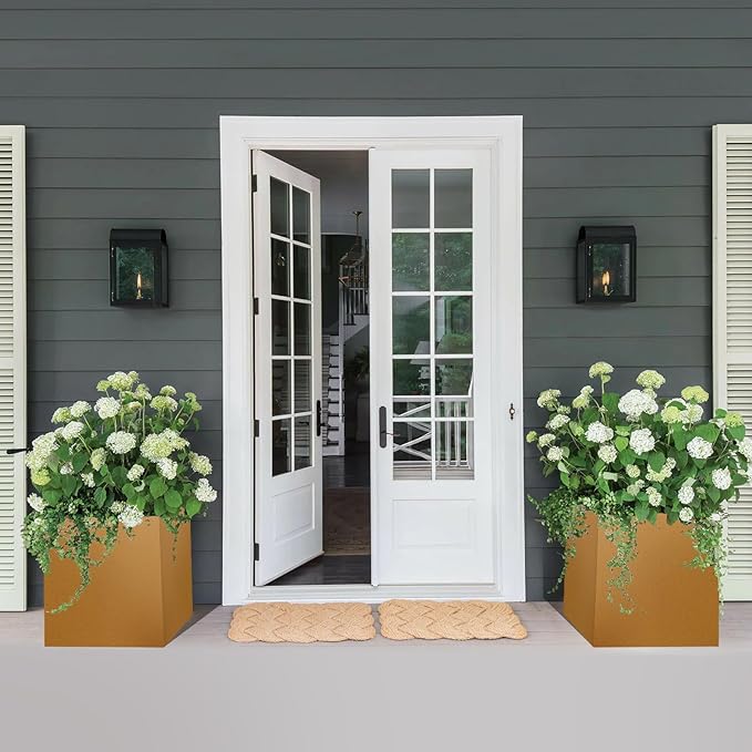 Corten Steel Planter Box 21"x20"x20", Metal Planter Spliced Flower Pot with Partitions, Outdoor & Indoor Large Rectangular Planter Box for Porch, Patio, Garden, Commercial Décor