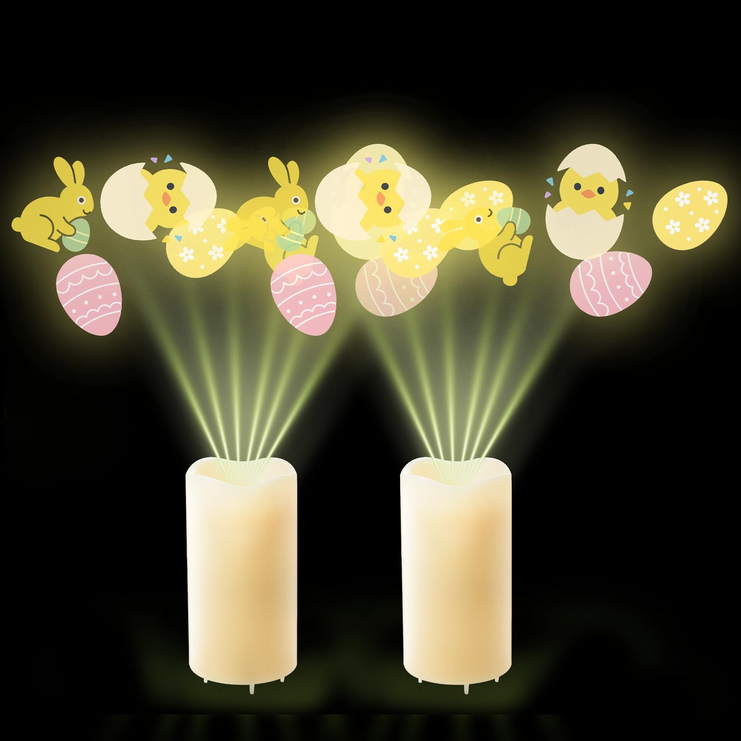 XingsLight Easter Flameless Candle Projector – LED Pillar Candle with Bunny, Chick & Egg Projection Lights |Remote Control & Timer, Easter Basket Stuffer Gift,2 Pack