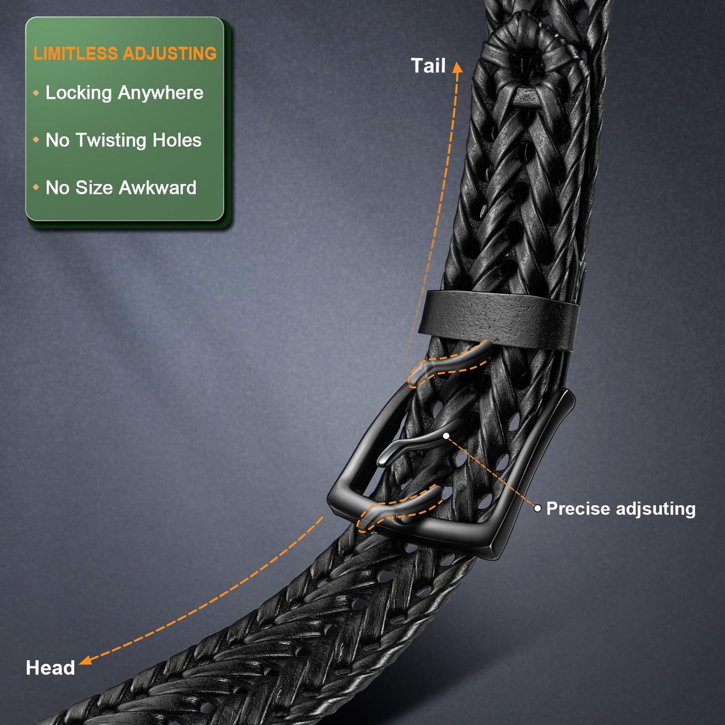 KEMISANT Men Belt, Braided Belt Comfortable For Men Casual Jean Golf 1 3/8"(Black,26"-30" Waist Adjustable)
