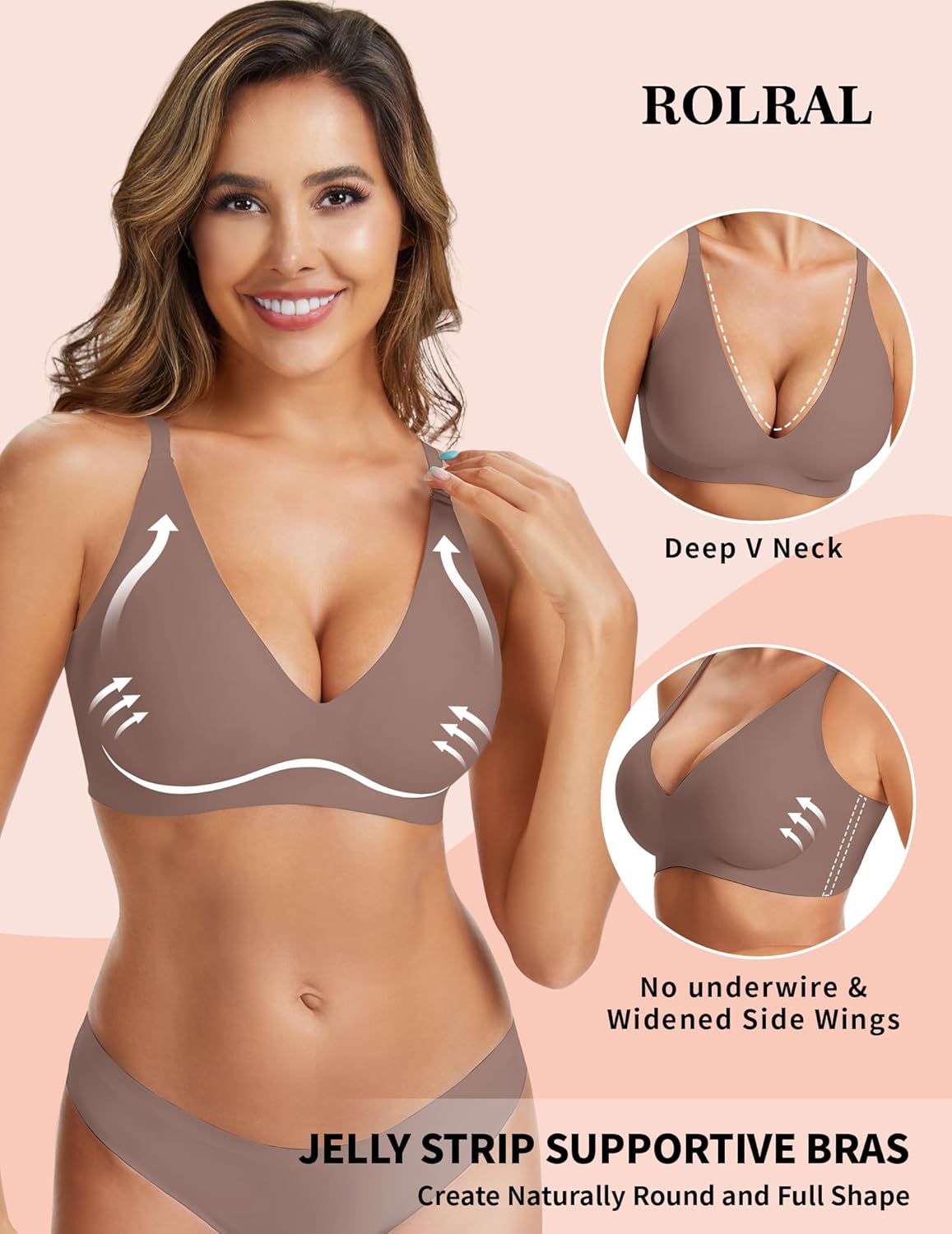 Jelly Buttery Soft Comfortable Bra for Women, Wireless Push Up Deep V Plunge Bra for Seamless Support and Lift