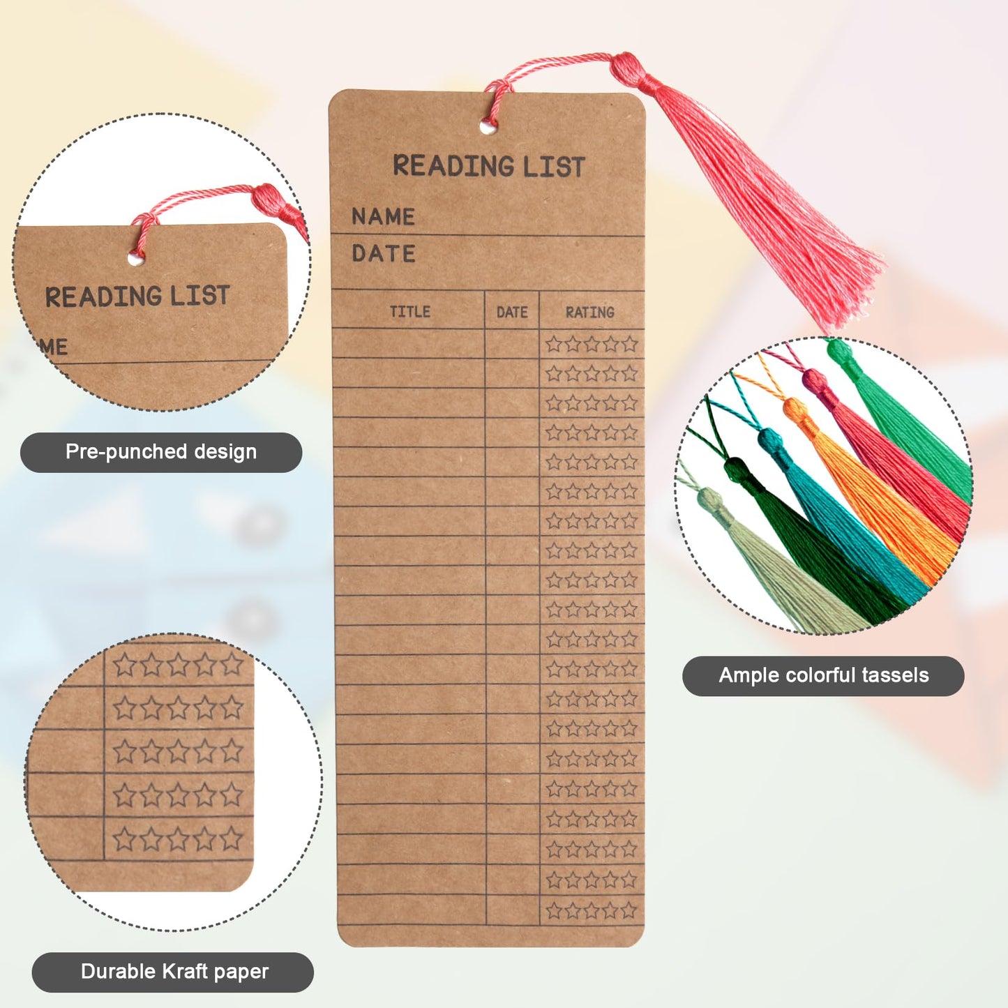 50 pcs Reading List Bookmarks with 50 Bookmark Tassels – 3x8 Inch Book Tracker and Reading Log Bulk Bookmarks for Book Lovers, Students, Teachers – Graduation Gifts, Back-to-School Supplies (Brown)