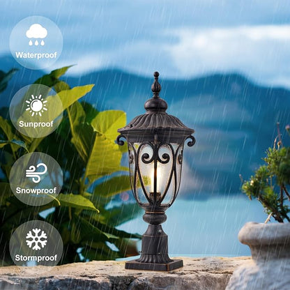 Dusk to Dawn Outdoor Post Light Fixture, 24in High Bronze Post Lantern with Pier Mount, Exterior Pole Lighting with Seeded Glass for Yard, Garden, Patio and Pathway, 2 Pack, LMMS0519-M-2P