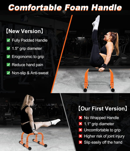 TABEKE Push Up Bar, 12 Inch High Non-Slip Parallettes Bars & Dip Bars With Foam Handles, Heavy-Duty No Wobbling Calisthenics Equipment For Handstand, L-Sit, Gymnastics, Strength Training Home Gym Use
