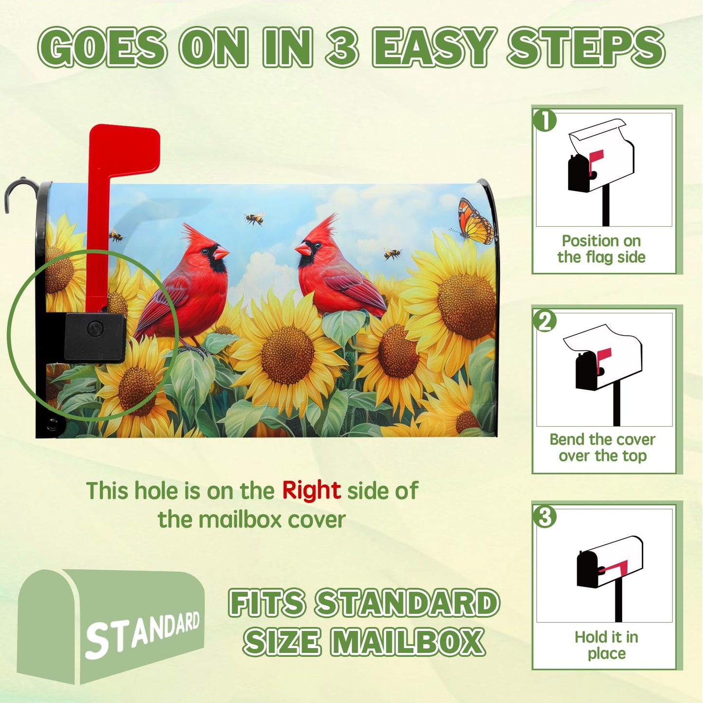 Cardinal Birds Mailbox Cover Summer Mailbox Covers Magnetic Standard Size 21x18 inch Sunflower Bee Butterfly Mail Box Covers for Outdoor Farmhouse Garden Yard Decor Red Bird