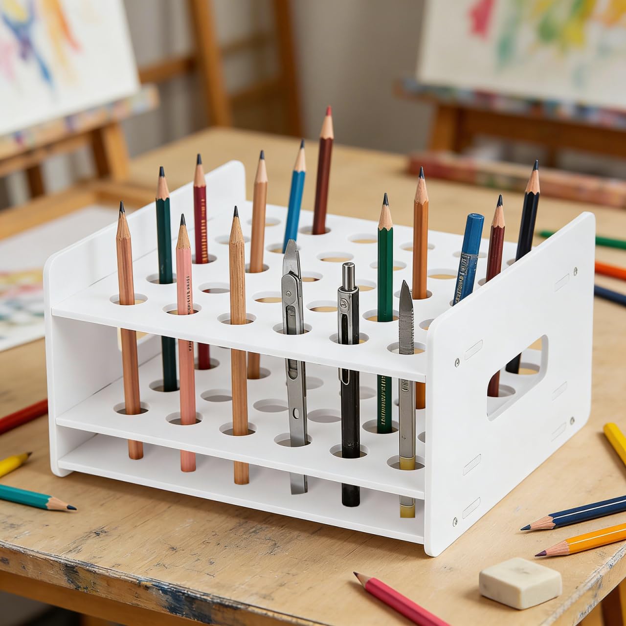 Zerodeko Classroom Office Scissor Holder – Scissors Rack Organizer, Art & Craft Supplies Storage, Desk Organizer for School Supplies, Vial Holder, Back-to-School Present & Craft Room Storage