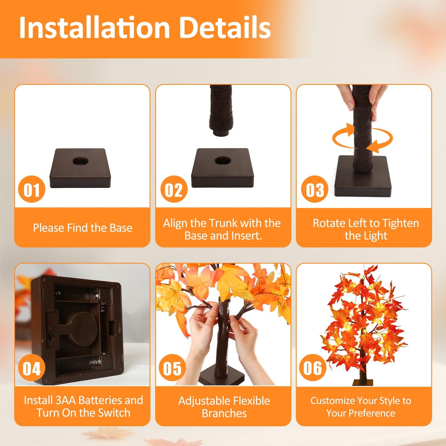 Joyhalo 2 Pack 23.5 Inch Fall Trees with Lights, Timer Battery Operated Fall Light Up Tree for Thanksgiving Autumn Home Office Room Indoor Decorations, Faux Fall Lighted Maple Trees Decor