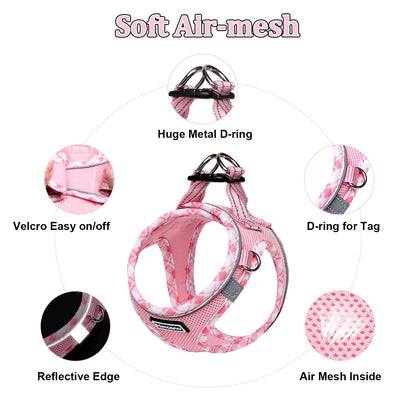 Mercano Soft Mesh Dog Harness and Leash Set, No-Chock Step-in Reflective Breathable Lightweight Easy Walk Vest Harnesses with Safety Buckle for Small Dogs, Cats (Pink, S)