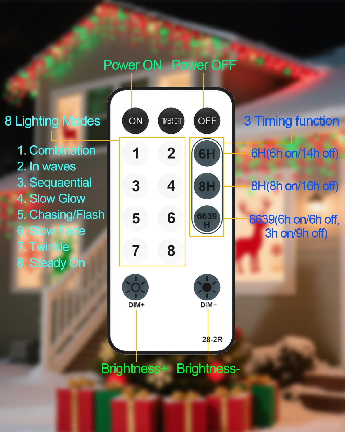Vynoblip Christmas Ice Lights Outdoor, Red Green 99FT 1206 LED 8 Modes Plug in Xmas Tree Decorations Twinkle Fairy Light String with Remote Timer Memory for Roofline Yard Party Wedding Camping Decor