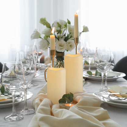 7LinRay 1 Pack 3" x 8" Outdoor Flameless Candles with Remote and Timer, Battery Operated Flickering LED Flameless Pillar Candles for Wedding Home Decoration, Ivory, Plastic