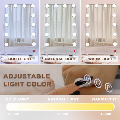 Hansong Vanity Mirror with Lights Makeup Mirror with Lights 12 Dimmable Bulbs Hollywood Lighted Makeup Mirror Detachable 10x Magnification 3 Color Lighting Modes
