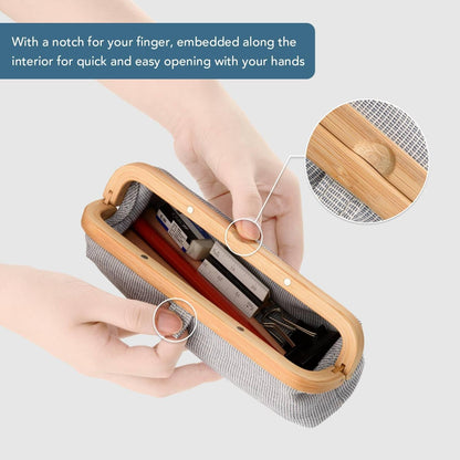 GUDEE UROKI Pen Case Pencil Pouch Lightweight and Spacious with Bamboo Frame Magnetic Opening for Organizing Stationary Office Supply 7.8x2.9.x2.7 inch Men and Women Infinity Blue