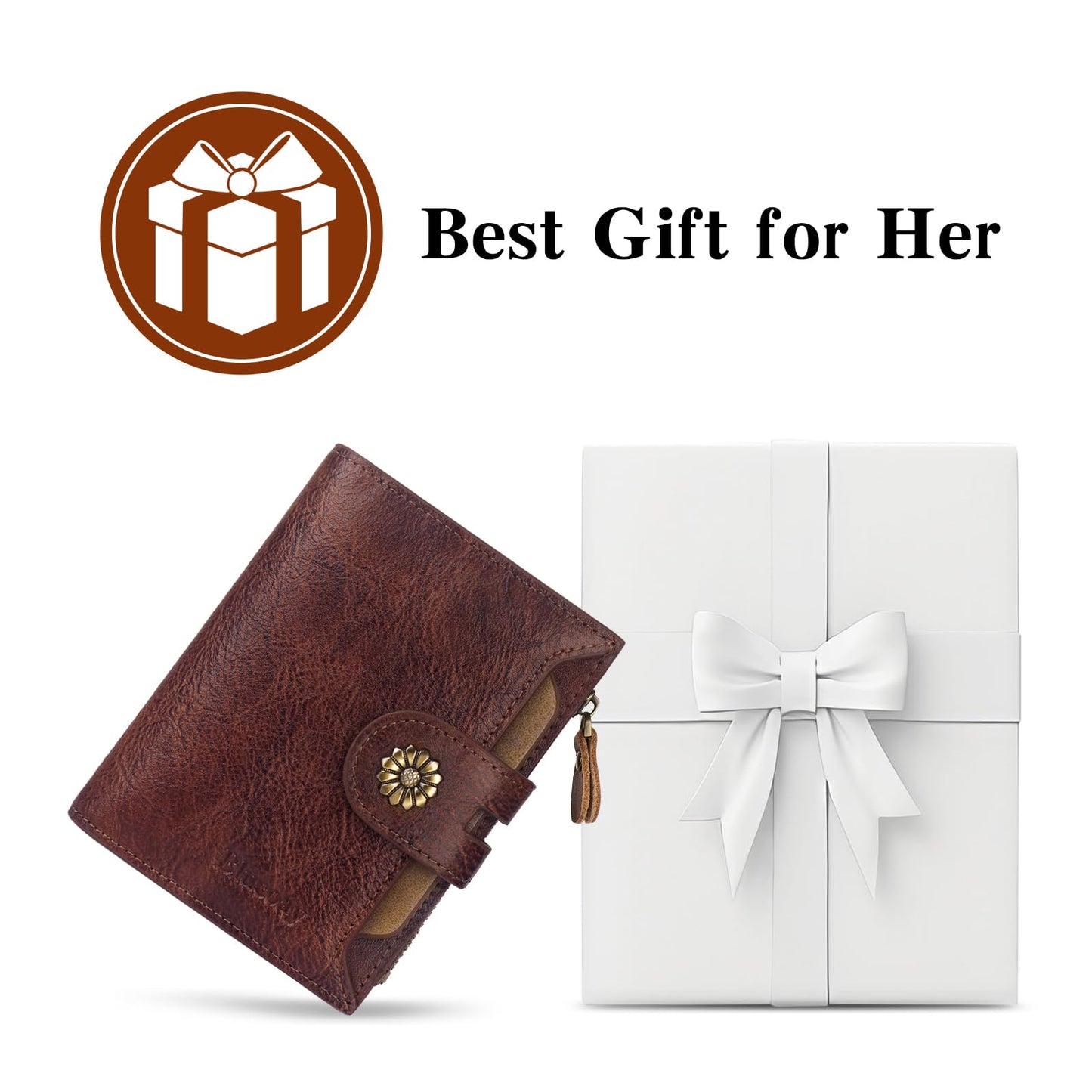 Blucoay Wallet Women,Rfid Blocking Leather Bifold Womens Wallet Compact Card Holder Small Wallet for Women with Removable ID Window Darkhkaki