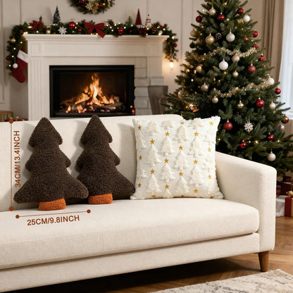 Artmag Christmas Pillows, Decorative Christmas Tree Pillow Set of 2 Stuffed Tree Shaped Plush Pillow for Holiday Party Sofa Living Room Decoration (13" x 10.5", Brown)