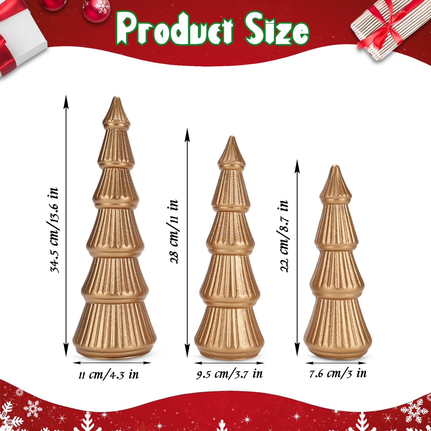 Fivebop Wooden Christmas Tree Figurine, 3 Pcs Tabletop Xmas Tree, Christmas Centerpiece Decor for Home Entryway Mantel Shelf Table Fireplace Holiday (Glod-Wood)