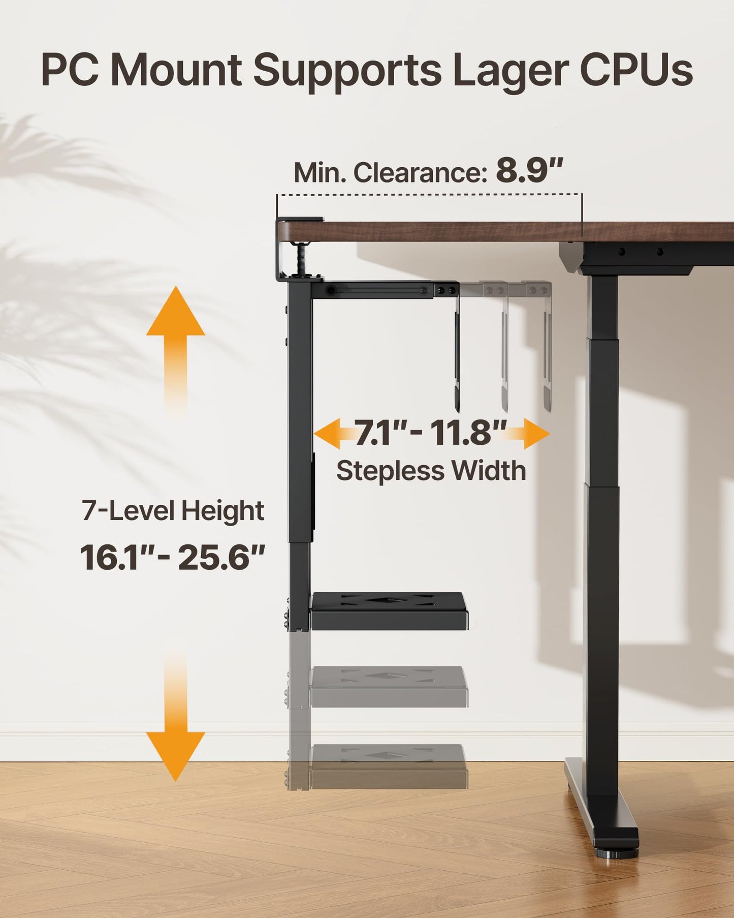 monTEK 66 LBS Heavy-Duty Under Desk PC Mount, Adjustable No-Drill PC Mount with Protective Pads,16.1"-25.6" H, Ideal for Office Home Classroom, Black