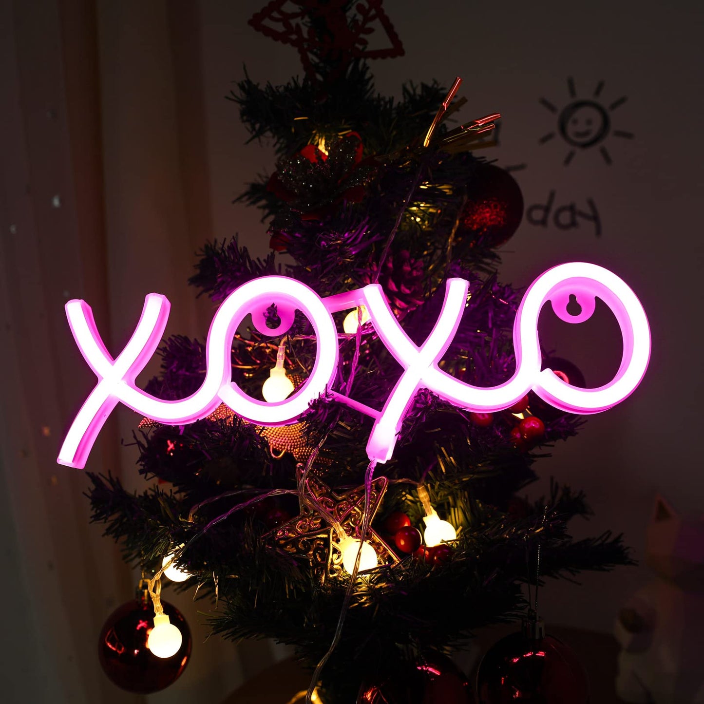 ENUOLI Neon Lights for Bedroom, XOXO Pink Neon Sign USB Battery Powered Neon Sign Wall Decorations Home Decor Led Sign for Living Game Room Bar Party Neon Wall Decor Valentine's Gift