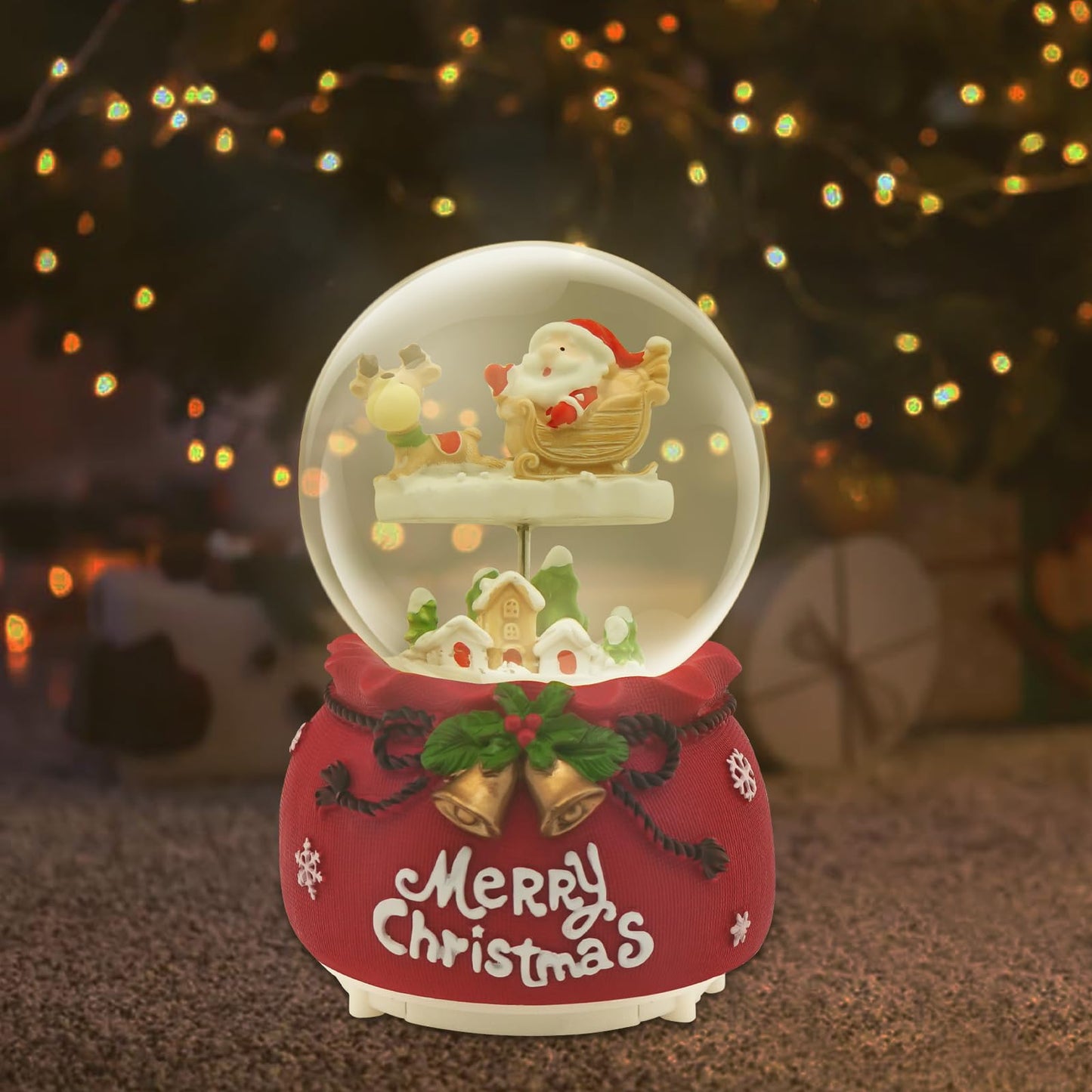 Christmas Snow Globe Lantern Musical, Snow Globes Christmas with Music, Glitter Snowflakes icicles Lighted Santa Claus Decorative Lantern, Xmas Decor Gift for Adult Girls Women