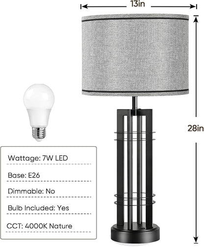27in Tall Table Lamps for Living Room Button Control Farmhouse Rustic Table Lamps Set of 2 SideTable Lamps Black&Grey Bedroom Lamps for Bedside Nightstand End Table 2025 New