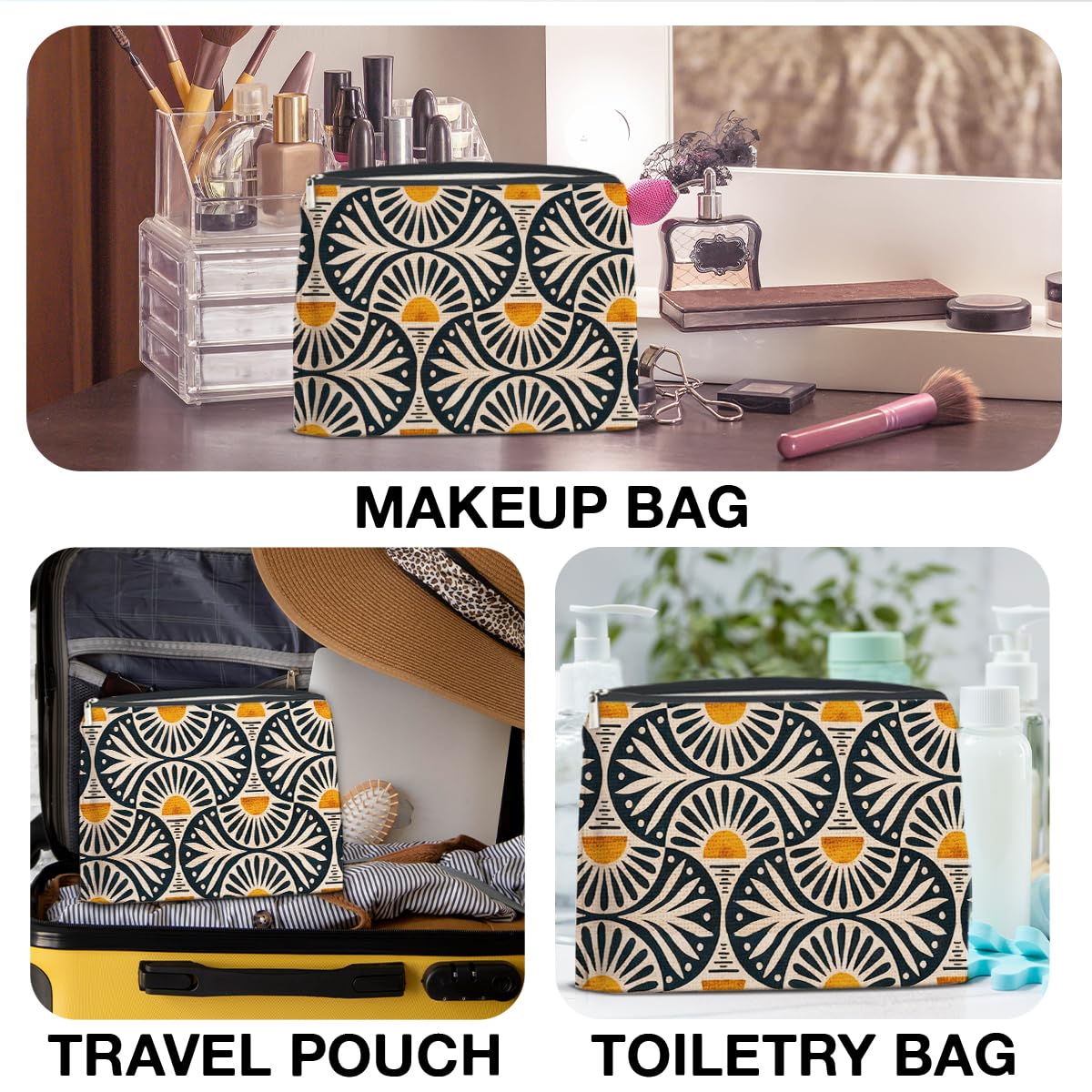 jyunsoeng Boho Cosmetic Bag Sunset Leaf Aesthetic Zipper Makeup Pouch Small Makeup Bag (1Pcs)