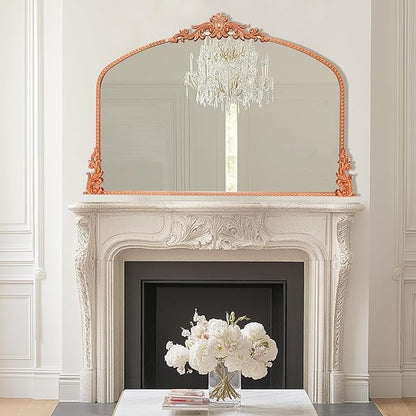 Growsun Arched Mirror, 40’’x30’’ Antique Baroque Traditional Ornate Wall Mirror Decor with Full Metal Frame for Fireplace/Entryway/Living Room/Bathroom