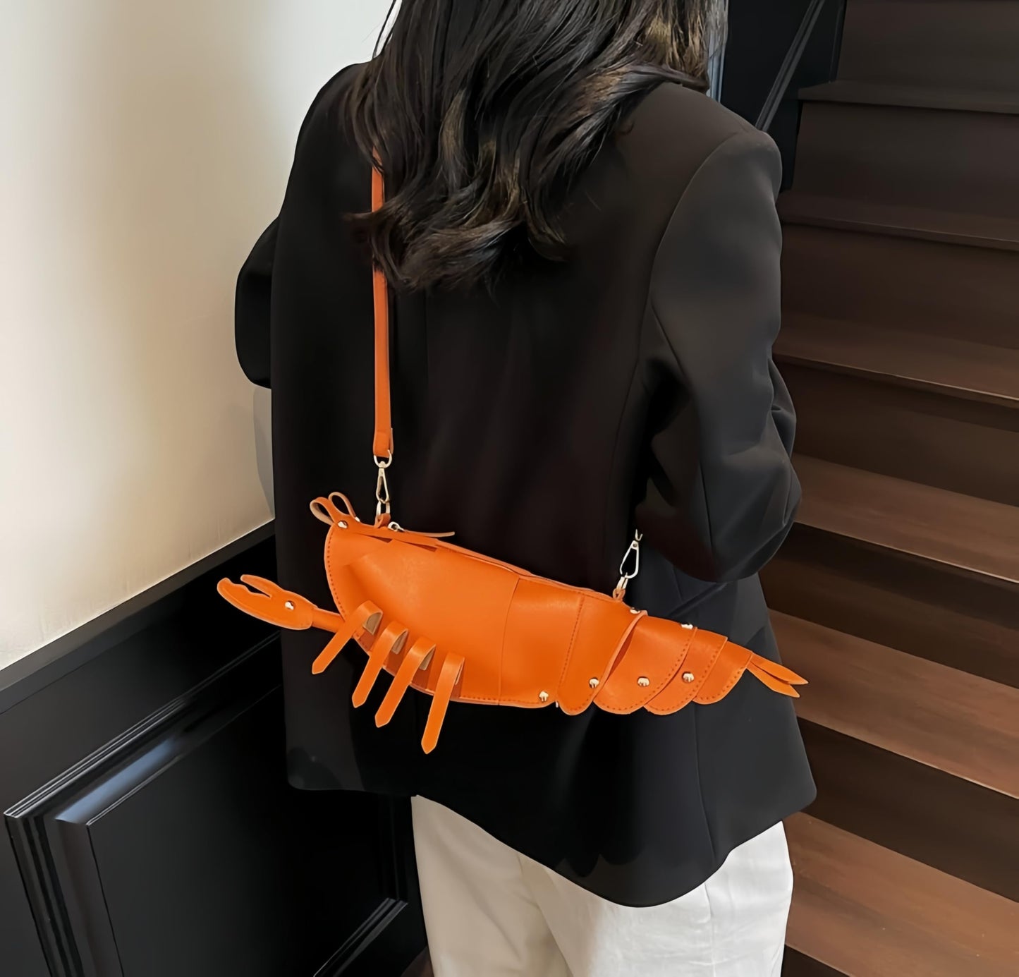 XJXFKDG Lobster Shaped Crossbody Bag,Fun Unique Rivets Lobster Design Shoulder,PU,Stylish Handbag Purse for Women Girls (Orange)