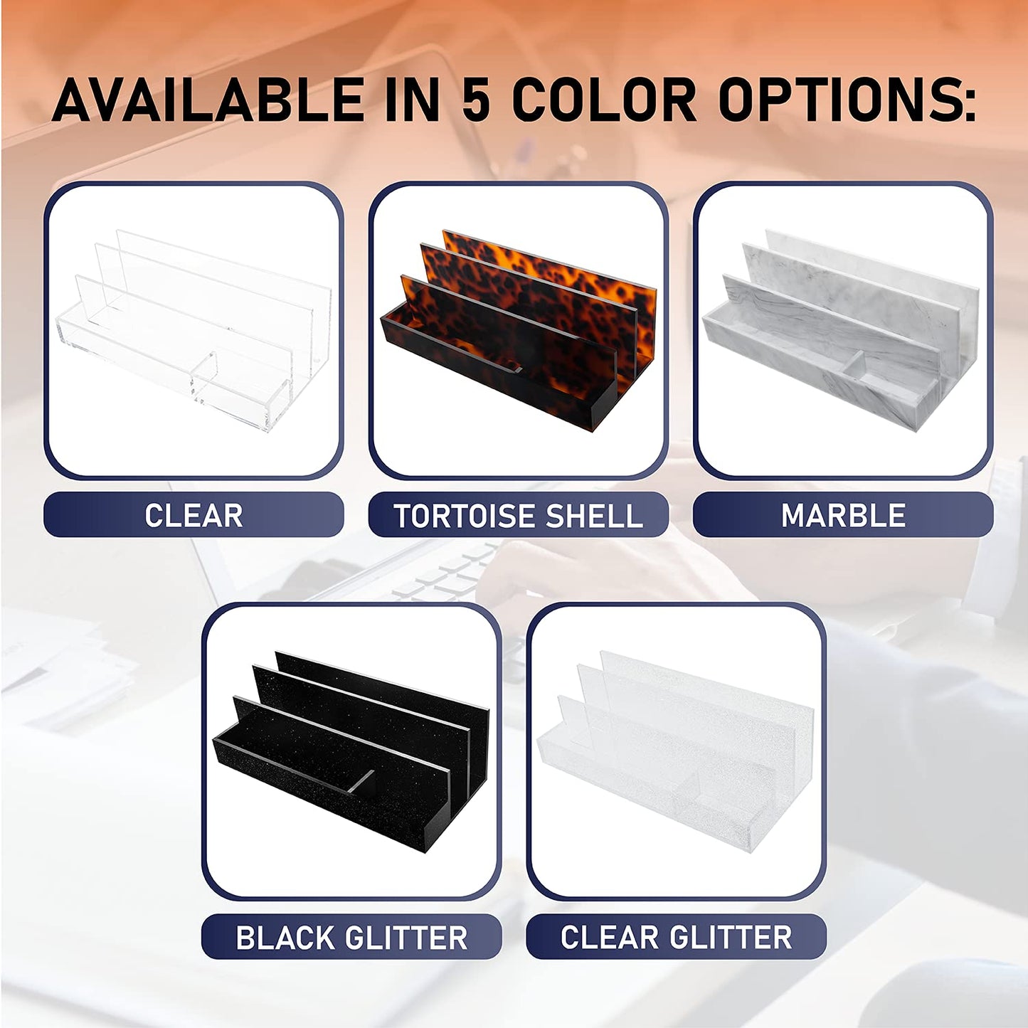 Acrylic Desk Organizer for Office Supplies and Desk Accessories, 12.5” x 5.5” x 4” and 5mm Acrylic Valet to Organize Documents, Files, Mail, Paper Clips, Sticky Notes, Tablet, Other Storage (Clear)