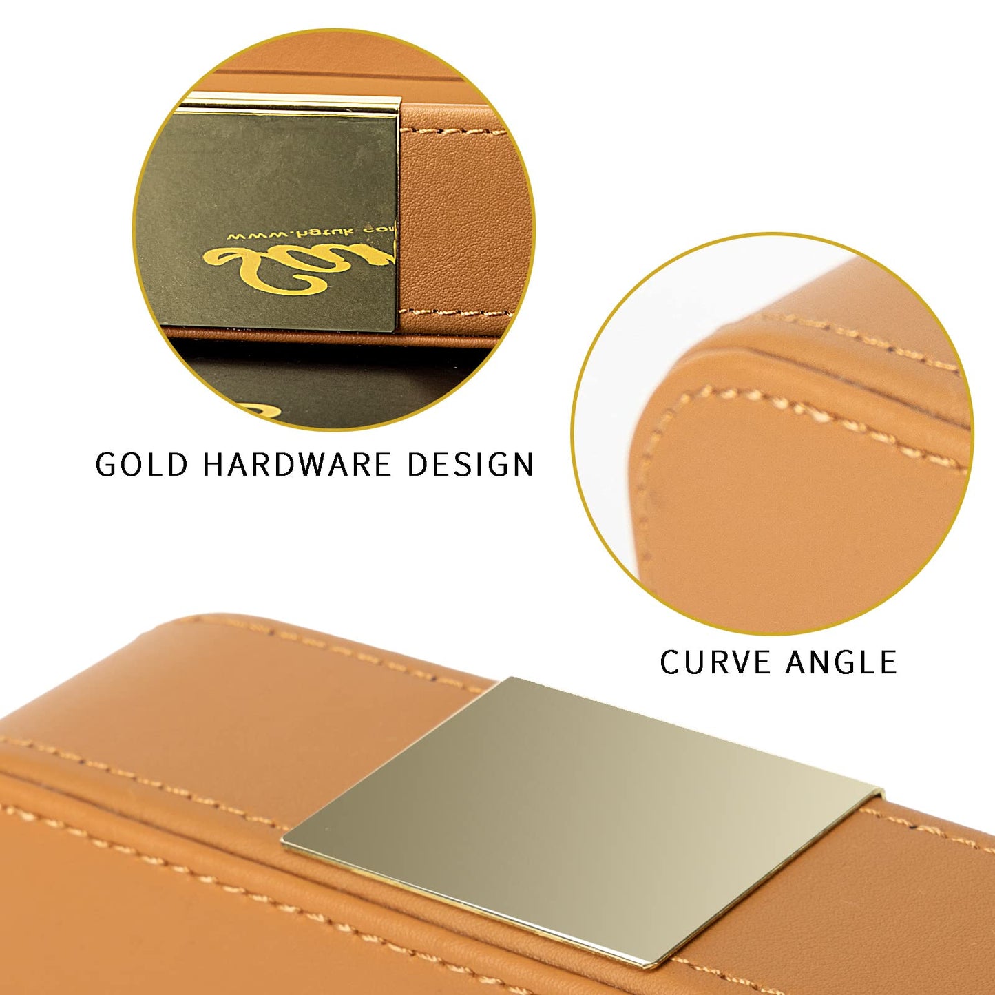 SANZIE Luxury Leather Desktop Storage Small Catchall Organizer Decorative Tray for Entryway Table to Hold Jewelry Watch Cosmetics Keys Phone Wallet, Home & Office Accessories (Metal Gilded, Orange)