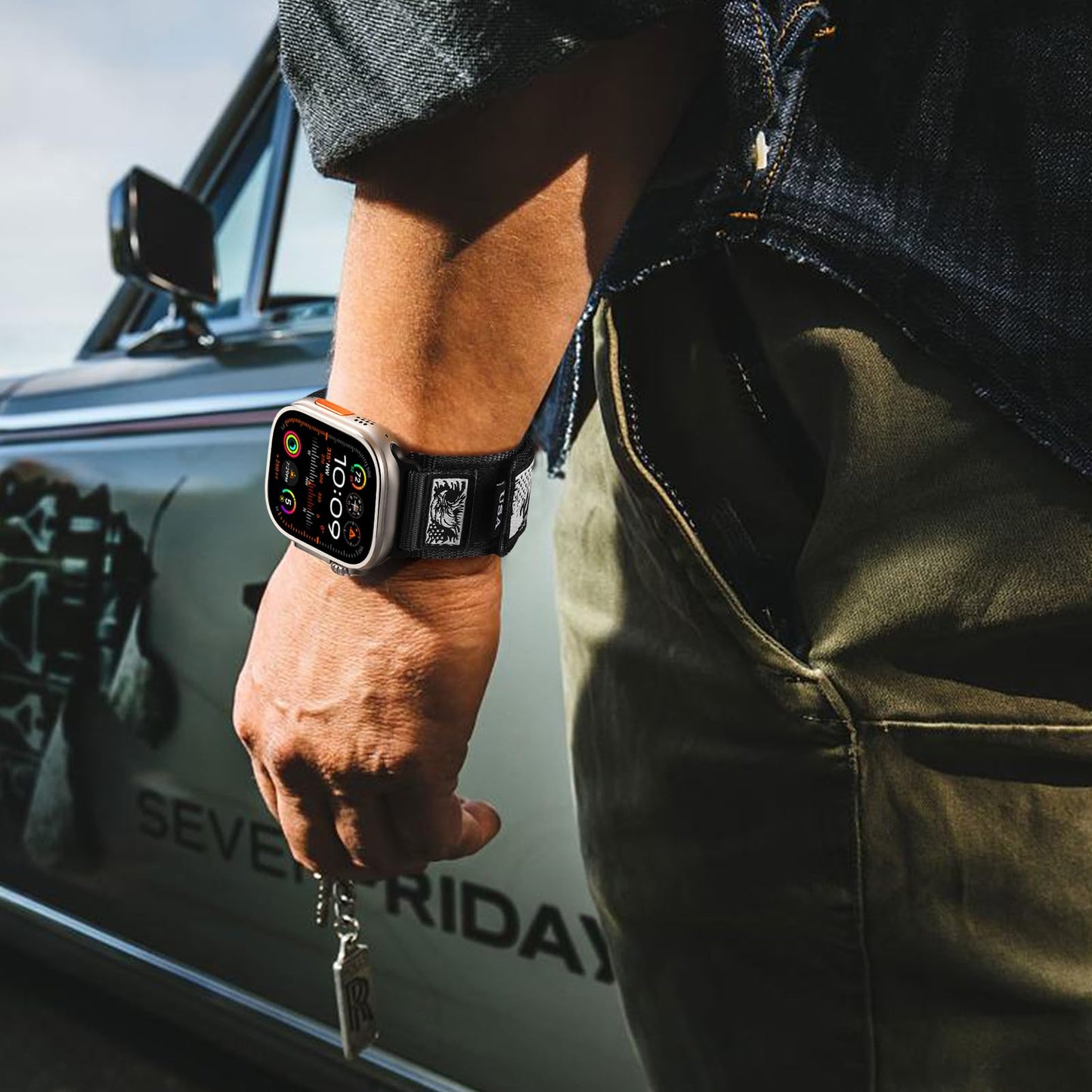 SNBLK Rugged Nylon Braided Bands Compatible with Apple Watch Series 10 Band for Men 49mm 46mm 45mm 44mm 42mm, Soft Woven Stars- Stripes Flag Strap for iWatch Ultra 2 Series 9 8 7 6 5 4 3 1 SE