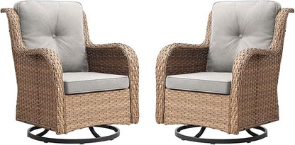 Rilyson Patio Chairs Rocking Swivel Chiar - 2 Piece Outdoor Wicker Furniture Chairs Set Rattan Rocker Chairs with High Back and Deep Seating for Outside Porch Deck Garden(Yellow/Beige)