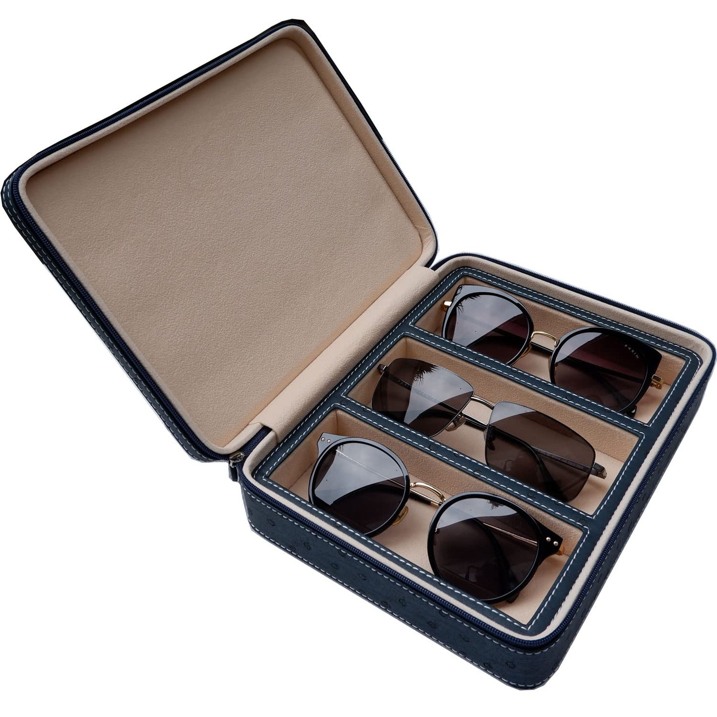 Beaufort 3 Slots PU Leather Eyeglasses Storage Box Sunglasses Box Jewelry Display Case Watch Box for Women Men