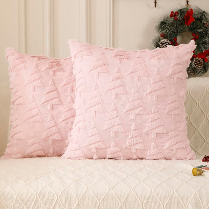 All Smiles Christmas Decorative Pillow Covers 18x18 Set of 2, Xmas Navidad Ornaments Soft Plush Faux Fur,Decorations Winter Holiday Couch Cases Home Decor for Sofa Livingroom Bed,Pink