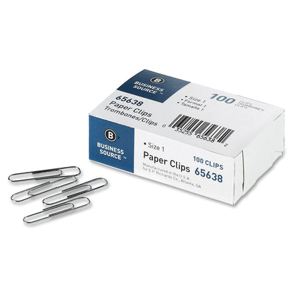 Business Source Paper Clips, Size 1, Regular, .033 Wire Gauge, 100/Box, 10 Boxes Total