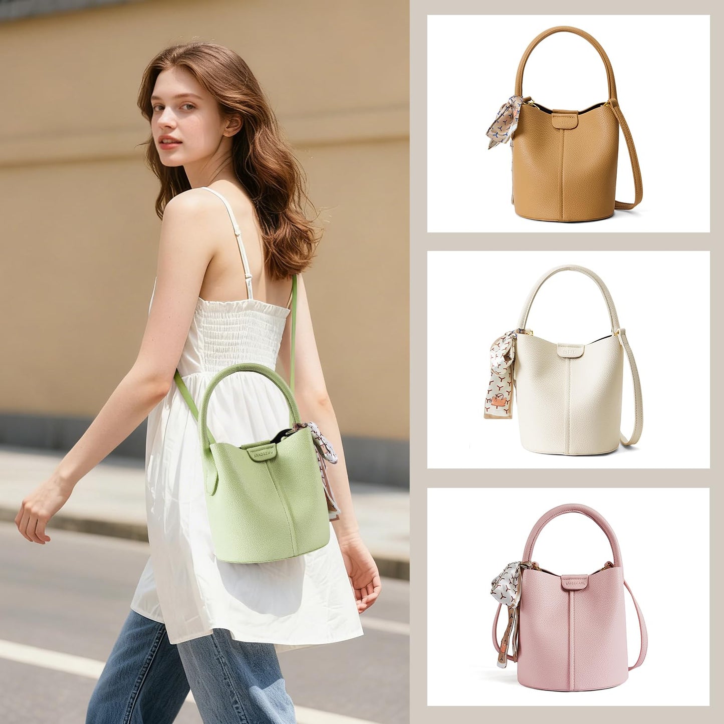 Mini Bucket Bags for Women, Vegan Leather Small Crossbody Purse with Removable Straps Trendy Top Handle Shoulder Straps
