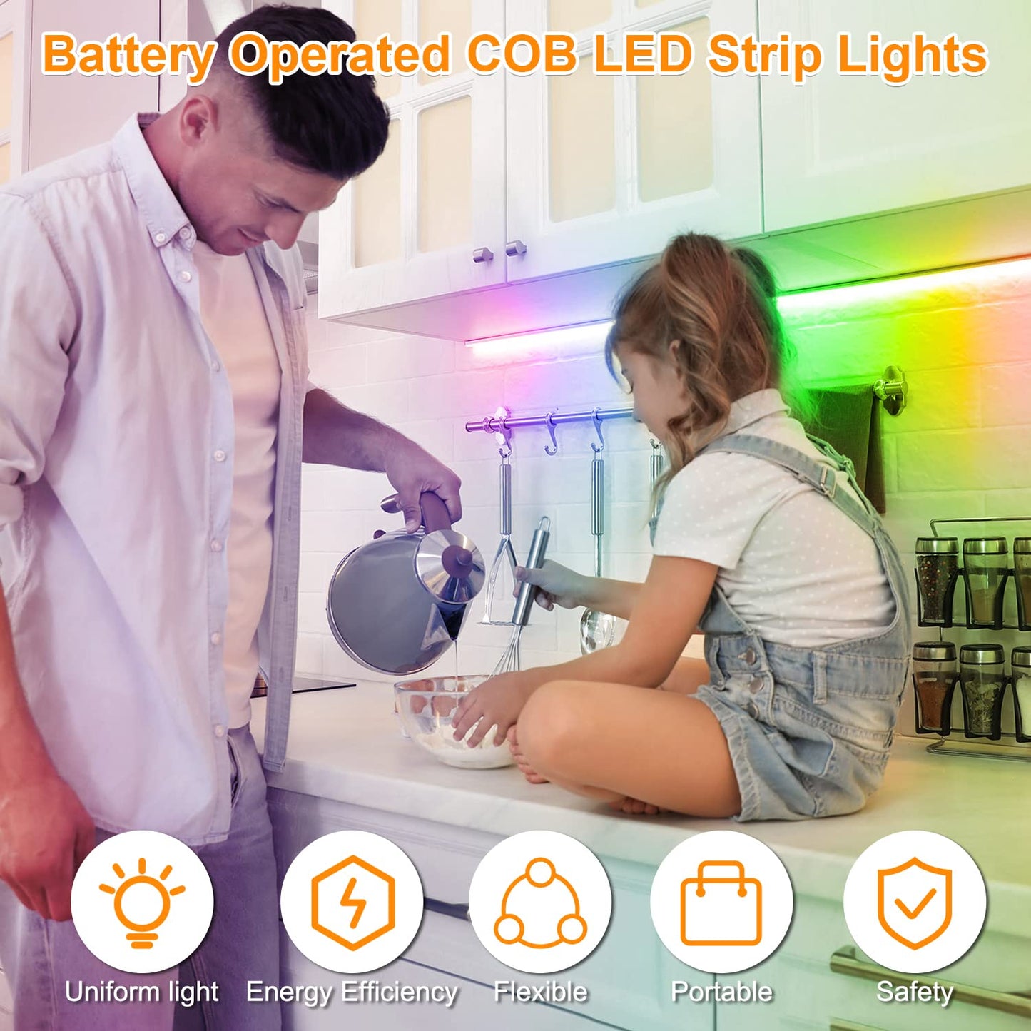Smacen Battery Powered COB Led Strip Lights, 4.92Ft Battery Operated Red LED Strip Lights, High Brightness Flexible LED Tape Lights for Room, Cabinet, Bedroom, Kitchen, Party, Home DIY Decoration