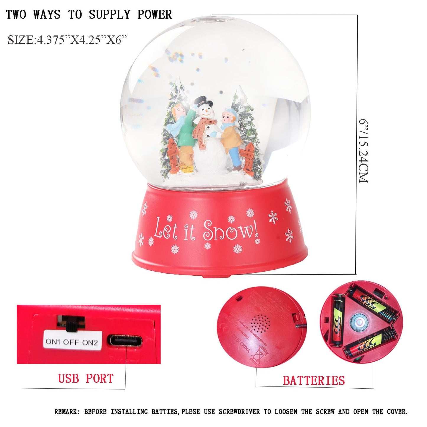 120mm Christmas Snow Globe Lamp - Snowman Globle Musical Holiday Decoration Xmas Tree & Snowman with Timer, USB Power, Festive Room Light, Best Gift for Christmas,New Year