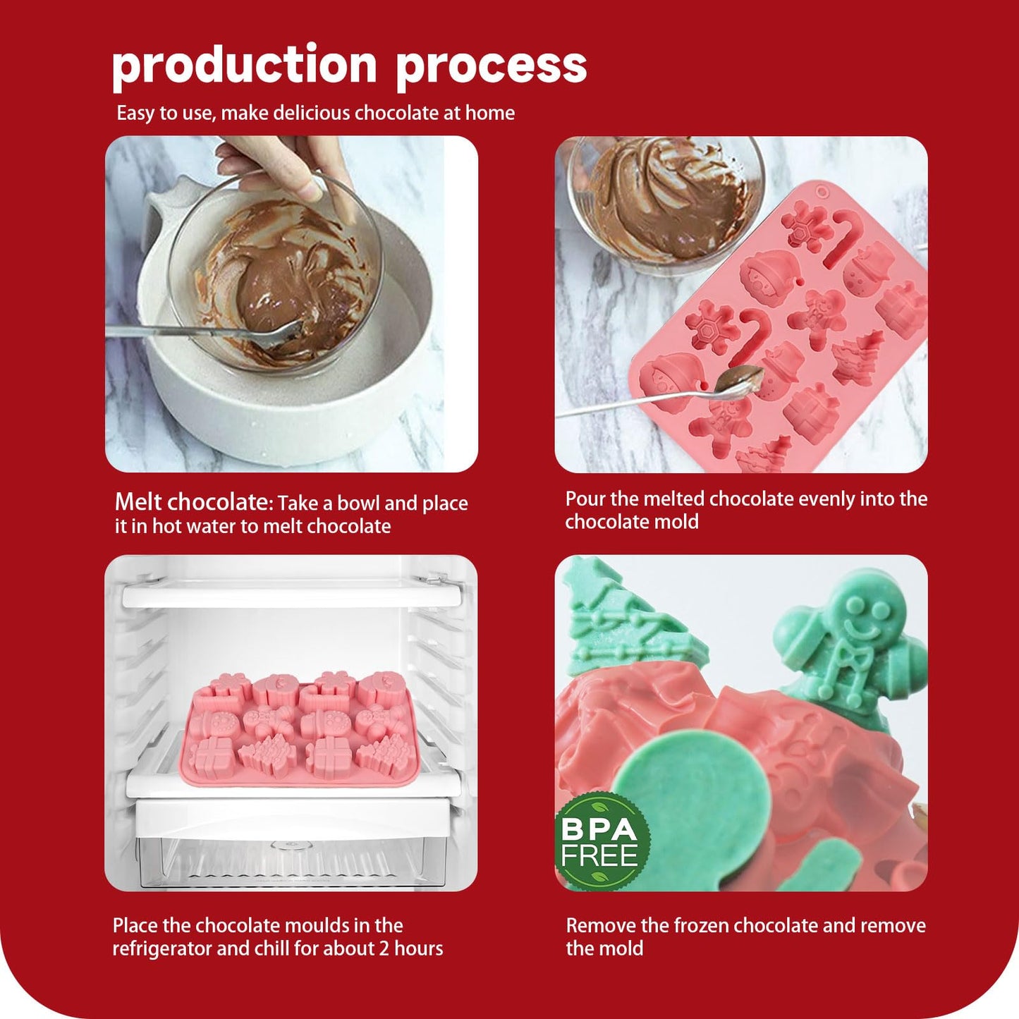 2PCS Christmas Silicone Cake Molds, 3D Christmas Chocolate Candy Molds, Snowflake Gingerbread Xmas Tree Cane Santa Snowman Shapes Baking Molds for DIY Candy Soap Jelly Ice Cube Tray Cake Topper
