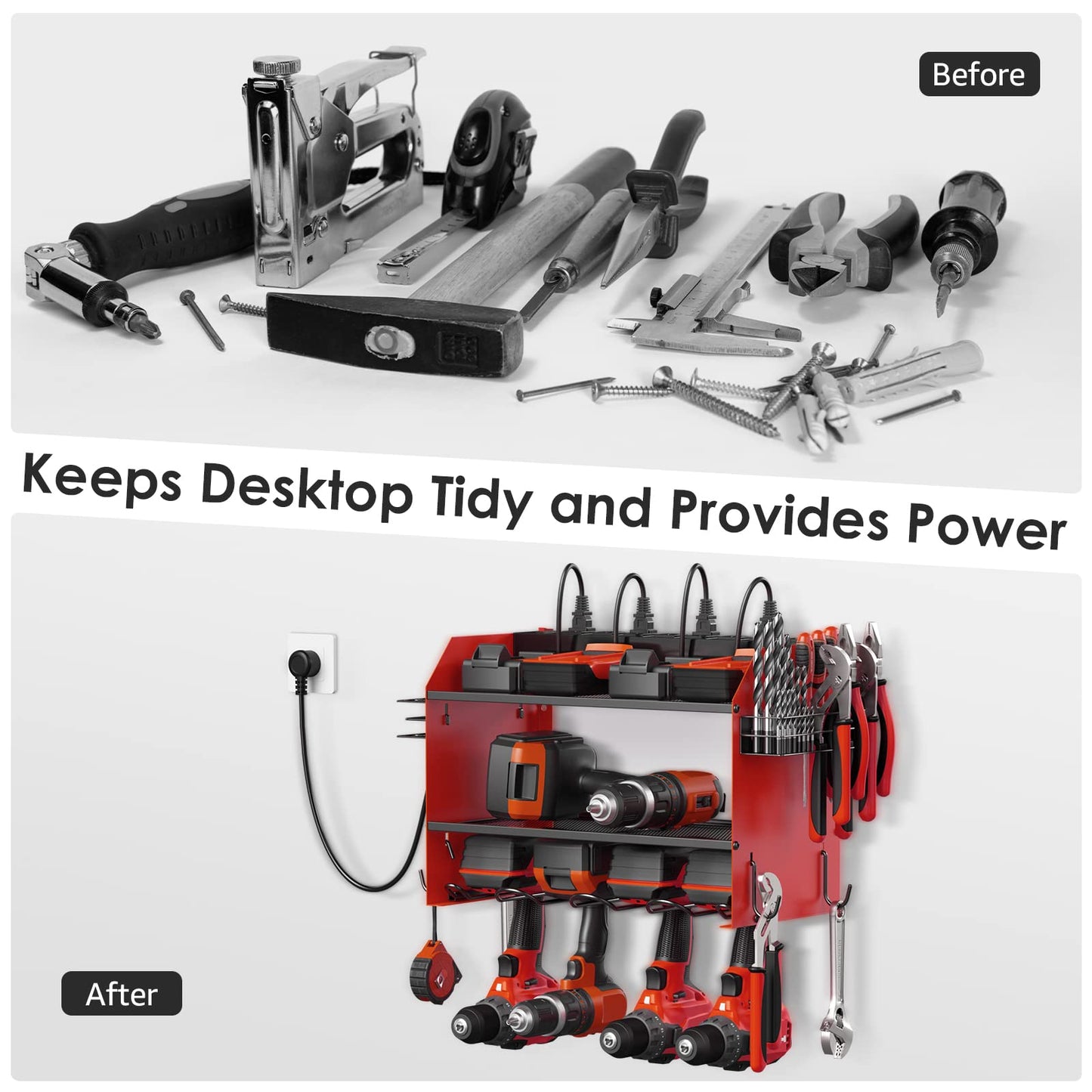 CCCEI Wall Mount Modular Tool Charging Organizer, Red, 1 Pack, 3 Tier.