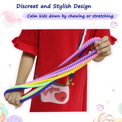Sensory Chew Necklace for Boys and Girls, 6 Pack Stretch Chewing Necklaces for Kids with Autism ADHD SPD, Oral Motor Aids Chew Toys Reduce Fidgeting for Kids Chewer (6)