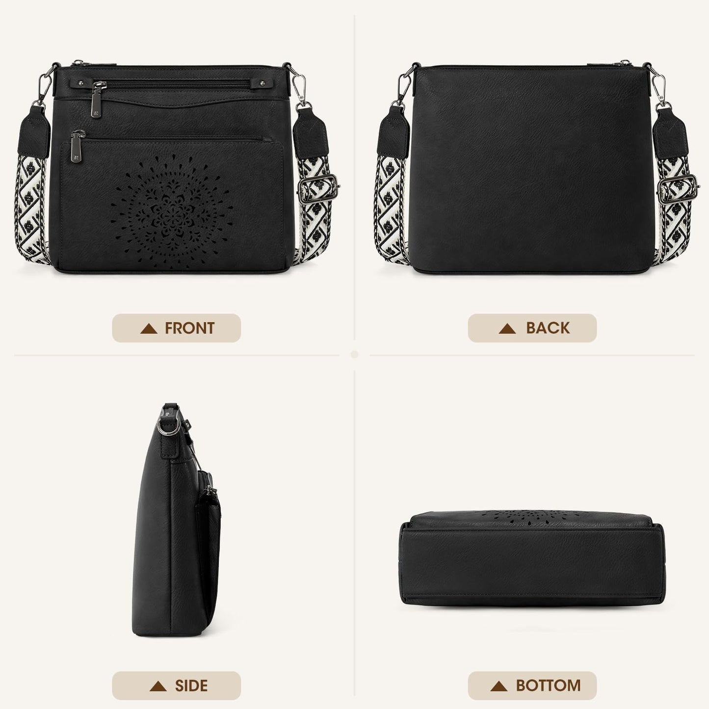 RAINSMORE Crossbody Bags for Women Leather Medium Crossbody Purse with Card Slots & Adjustable Strap Water-Resistant Womens Shoulder Handbag for Work Travel, Black