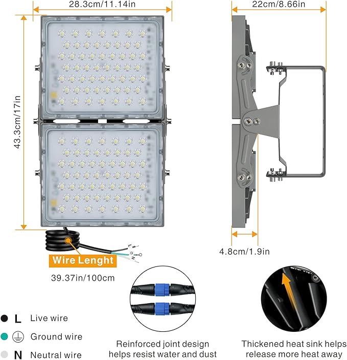 STASUN LED Flood Light Outdoor, 200W 18000lm Outdoor Lighting, 5000K Daylight White, Adjustable Heads, IP66 Waterproof Outside Security Floodlights for Yard, Court, Stadium, Parking Lot