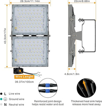 STASUN LED Flood Light Outdoor, 200W 18000lm Outdoor Lighting, 5000K Daylight White, Adjustable Heads, IP66 Waterproof Outside Security Floodlights for Yard, Court, Stadium, Parking Lot