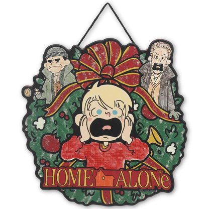 Disney Home Alone Holiday Wreath Hanging Wood Wall Decor - Fun Home Alone Sign for Christmas Decorating