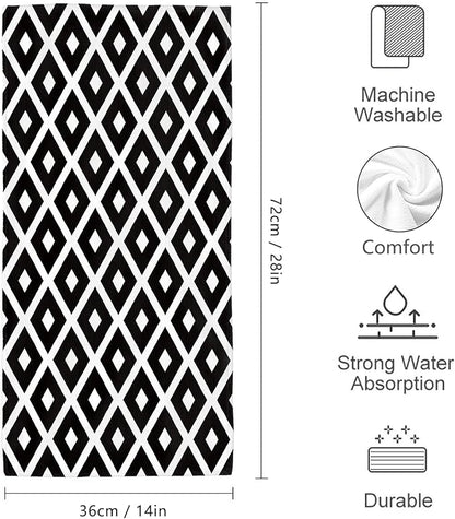 Black and White Diamond Hand Towels for Bathroom Set of 2 Soft Absorbent Modern Decorative Bath Towels for Farmhouse Home Spa Gym Yoga Black White Bathroom Decor 14"x28"