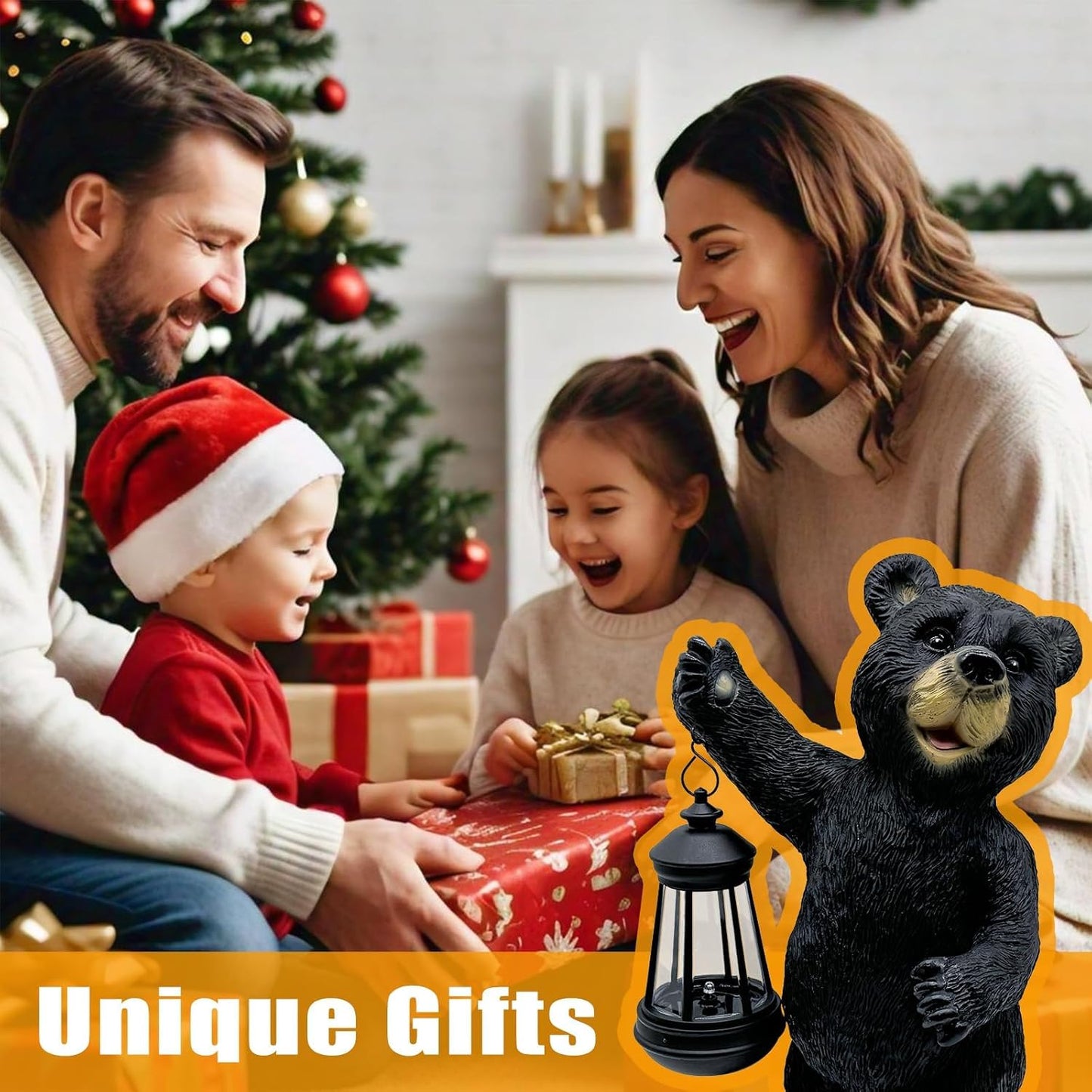 xin ming Solar Black Bear Garden Statue -14" ResinFigurine with Solar LED Lantern, Auto On/OffWaterproof Decor, Dual Use Indoor OutdoorLight for Patio Yard Porch