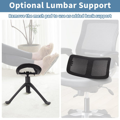 Under Desk Footrest, 2-in-1 Height Adjustable Rotatable Ergonomic Under Desk Foot Rest Ottoman, Rolling Leg Rest Stool with Breathable Mesh and Nylon Frame for Home Office