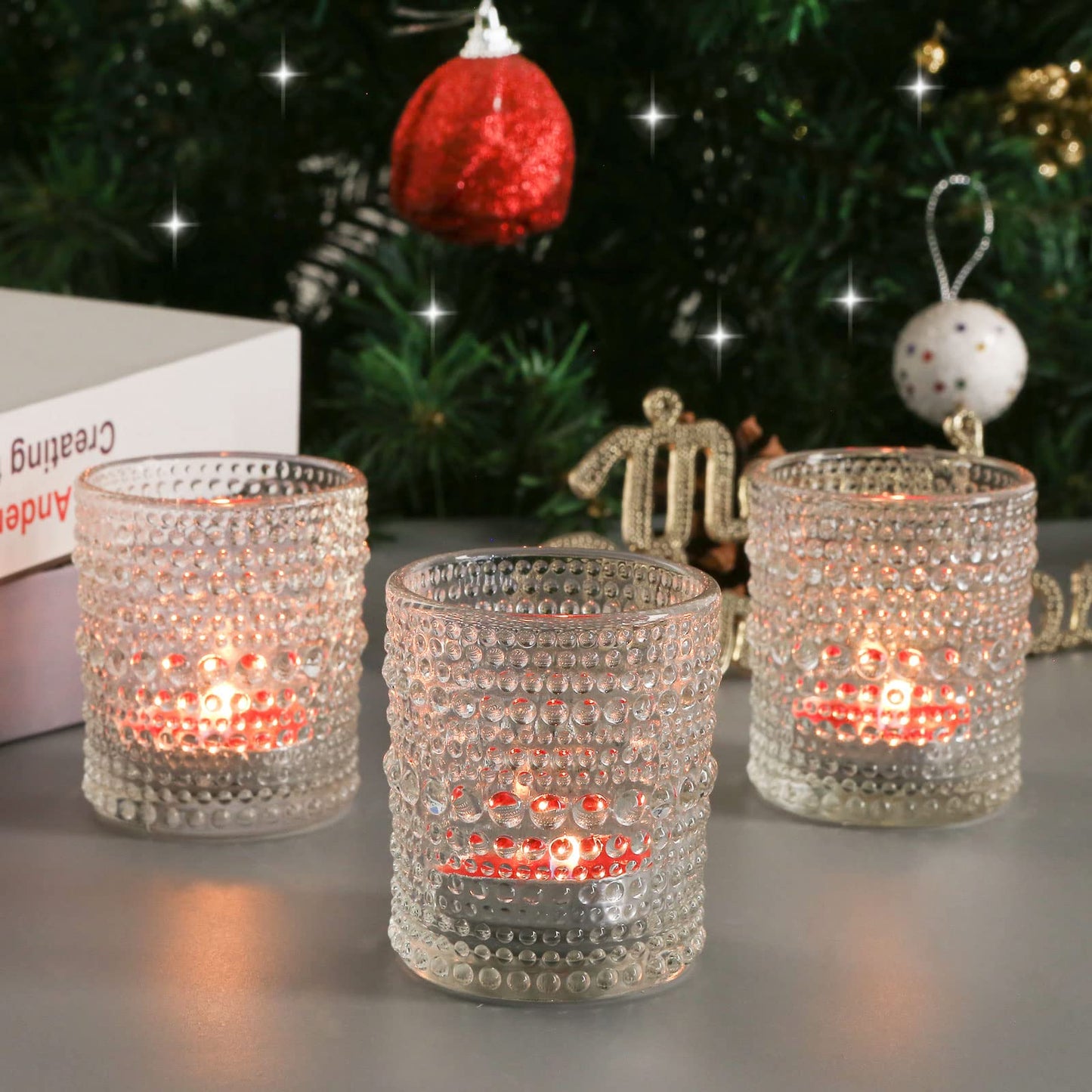 12 Pcs Clear Glass Tea Light Candle Holder, Votive Candle Holders Bulk for Wedding Table Decor & Christmas Thanksgiving（Clear,12）